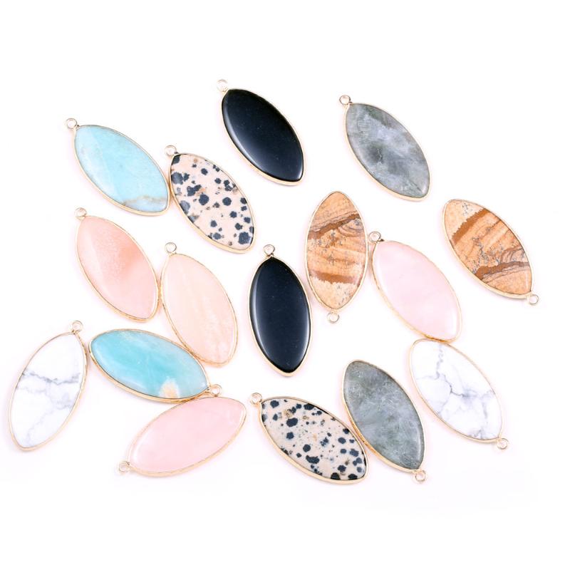 

Charms Natural Rose Quartzs Amazonite Oval Phnom Penh Pendants For Jewelry Making DIY Fit Necklaces Size 21x45mm, Bronze;silver