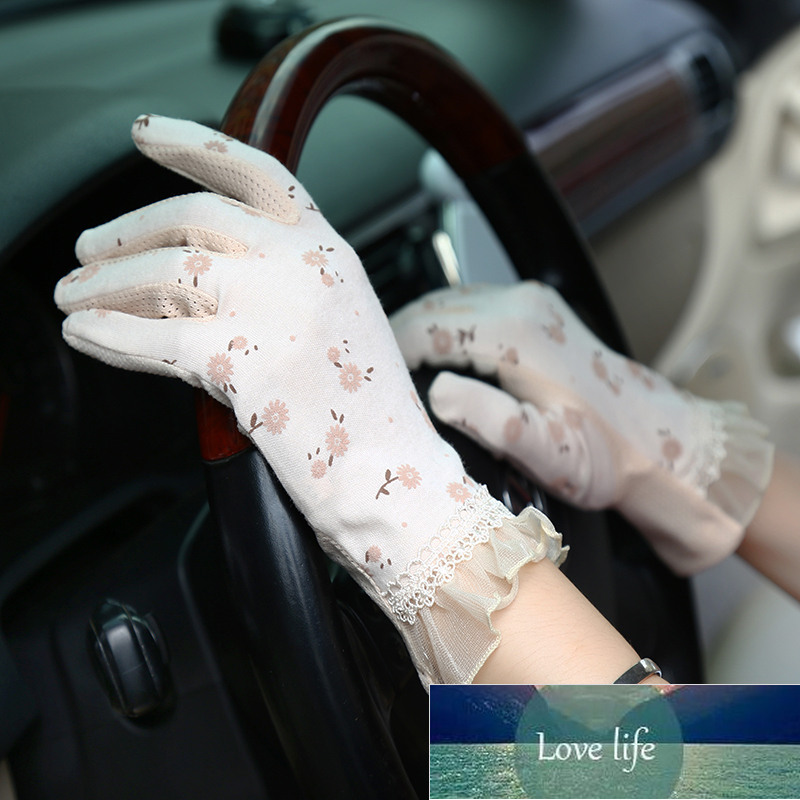 

New Fashion Flowers Women's Summer Driving Gloves Non-slip Block UV Touch Screen Gloves Breathable Cotton Gloves for Women