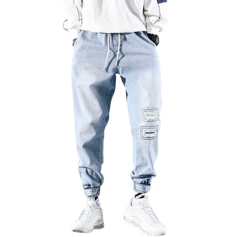 

Men's Jeans Pants Homme 2021 Street Casual Drawstring Denim Pants Vintage Straight Trousers Sweatpants X0621, Blue
