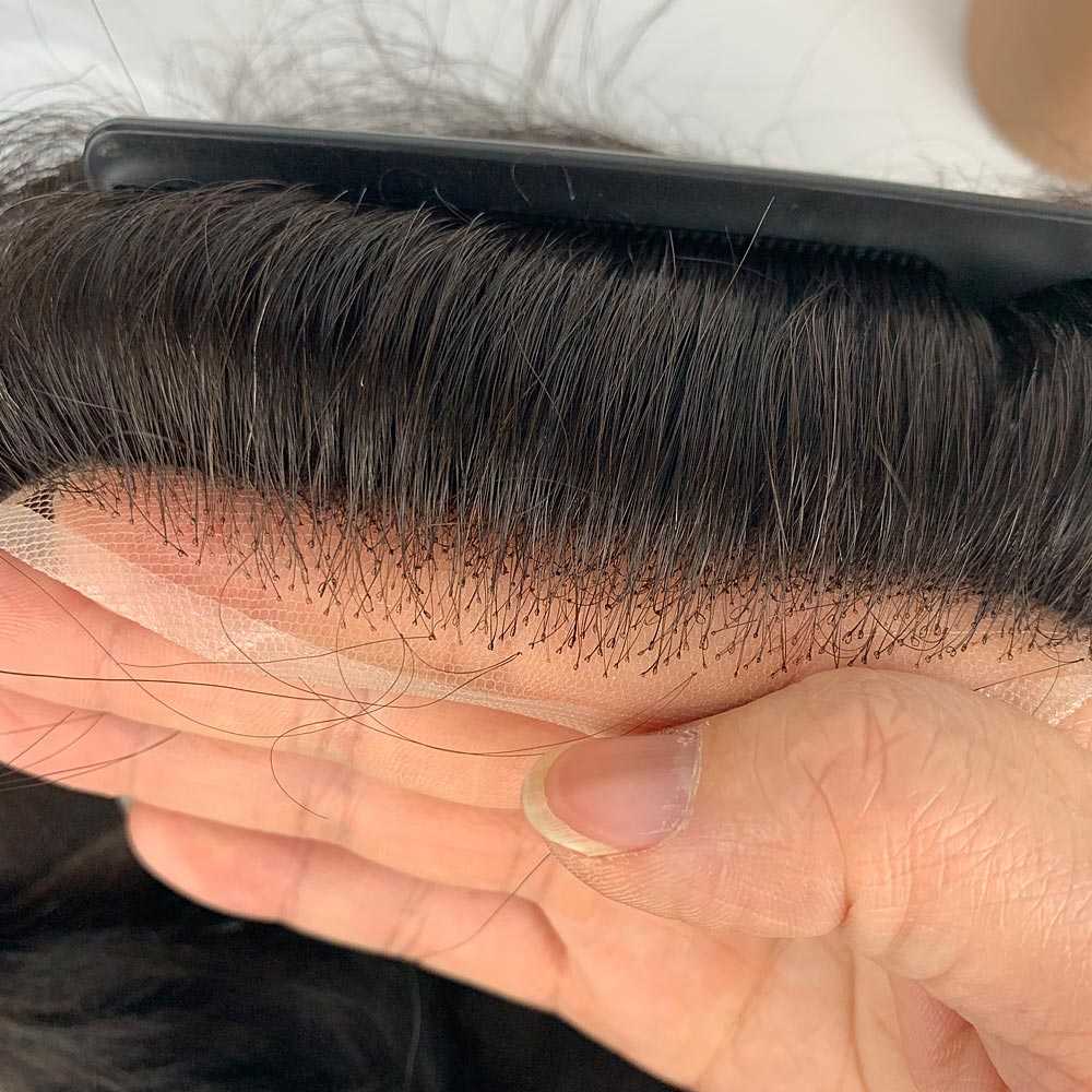 

#1B Men lacing Toupee Human Full French Lace prosthesis Invisible Breathable Extension Hair Replacement System