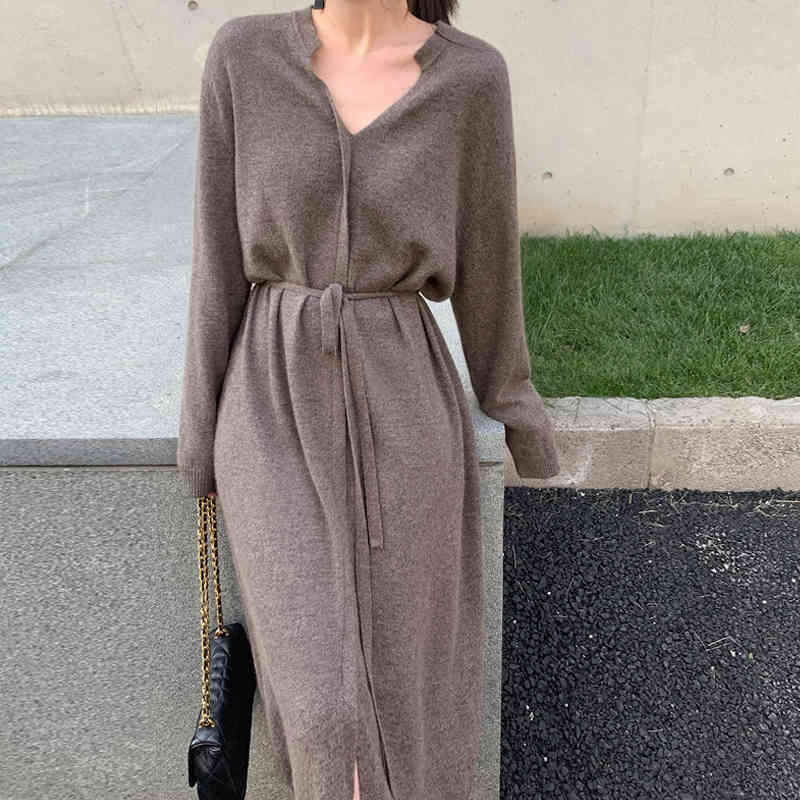 Autumn Women Dress Winter sleeve Sweater Knitted Long loose Maxi Oversize Dresses Knitting Robe Vestido 210417Z