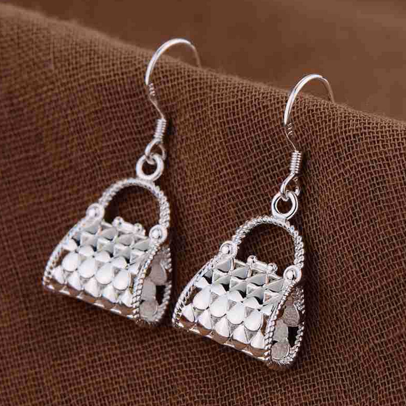 

925 silver plated bag shape dangle earring women silver earring fashion jewelry for gift party high quality
