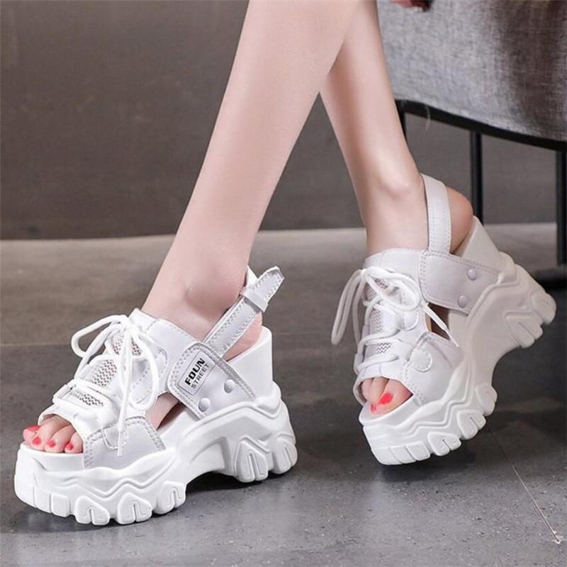

Fashion Chunky Platform Women 2021 High Heels Sexy Open-Toed Sandals Wedge Increased Shoes Ladies Beach Summer Frenulum Footwear Dress, Black