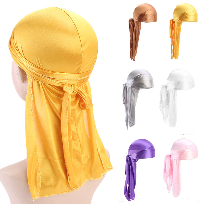 

Fashion Pirate Hat Men And Women Long Tail Turban Hat Solid Color Satin Turban Outdoor Fashion Decorative Hat Hip Hop Party Hats