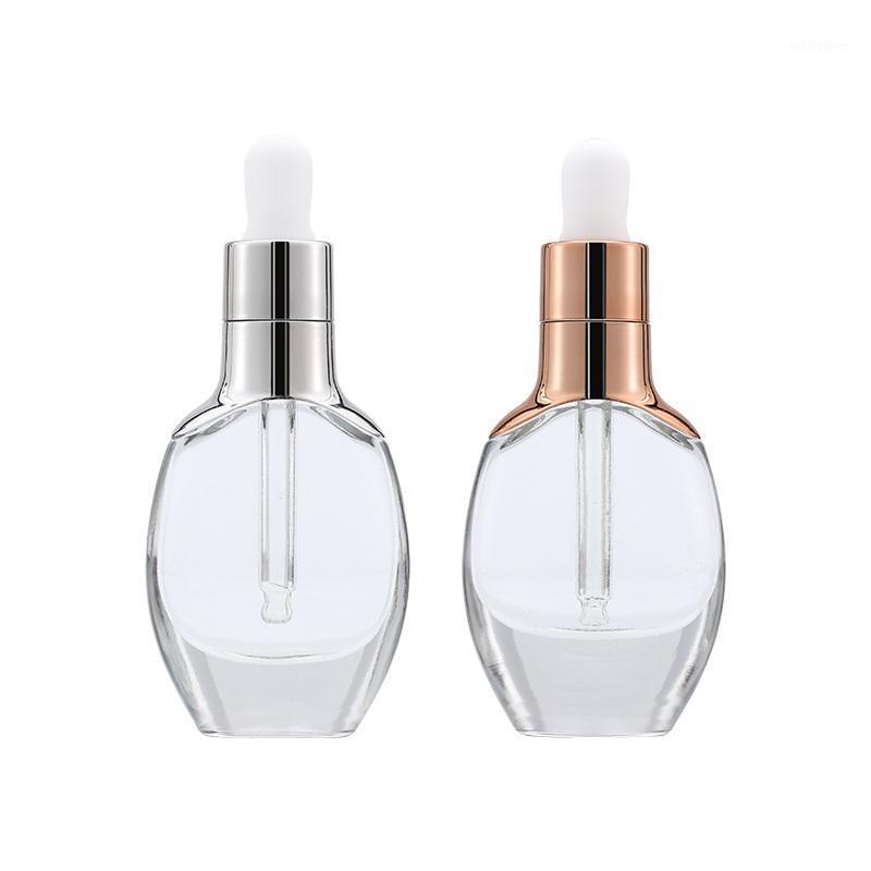 

Storage Bottles & Jars Empty Clear Glass Essential Oil Dropper Vials Gold Lid White Top Cosmetic Container 30ml Round Flat Refillable Bottle