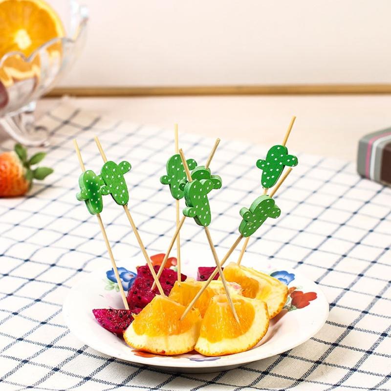 

100pcs Disposable Bamboo Fork Buffet Fruit Desserts Pick Skewer Cocktail Sandwich Stick QX2E Flatware