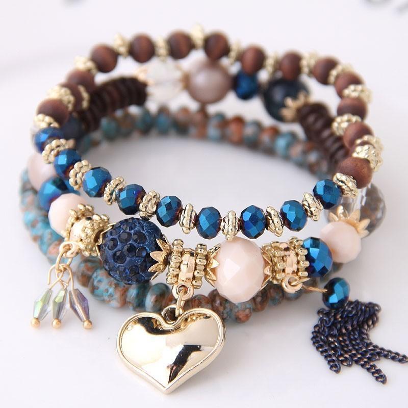 

Bangle Wild Bohemian Water Drops Heart Fringed Temperament Female Multi-layer Beaded Bracelet Fashion Crystal Elastic Charm Bracelet1