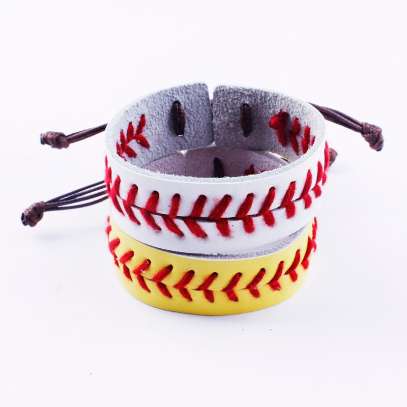 

Bangle Sports Style Baseball Softball Threaded Adjustable Bracelets For Women Genuine Leather
