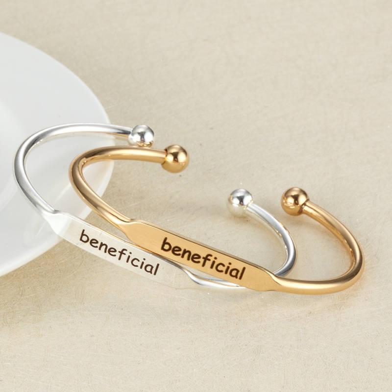 

Bangle Beneficial Gold And Silver Color Hand Imprint Positive Inspirational Bar Warp Open Mantra Bracelets