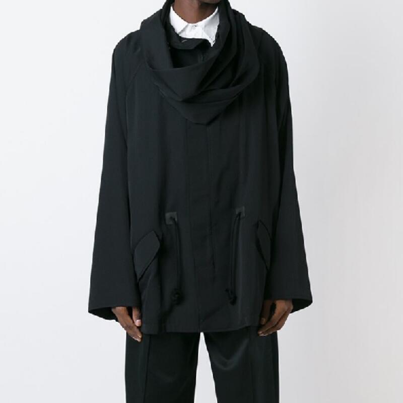 

Men' Trench Coats / Spring Fashion Personalized Customization Loose Black Scarf Detachable Coat /-6XL