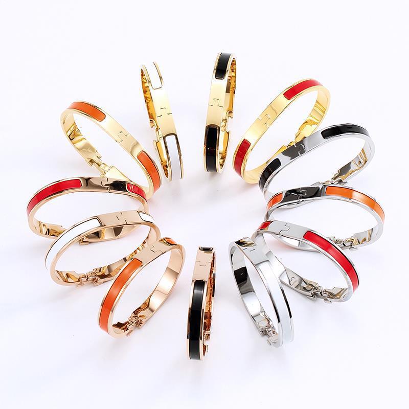

Bangle 8MM Top Brand H Stainless Steel Hard Bracelet For Women Bracelets On Hand Enamel Glaze Bangles Jewelry