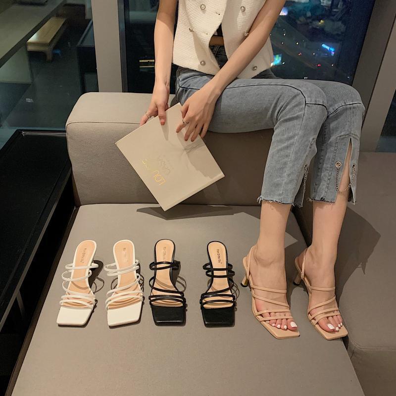 

Sandals One line sandals fairy style summer Bohemian two wear French low middle heel thick slippers 0A8Y, 1# shoe box