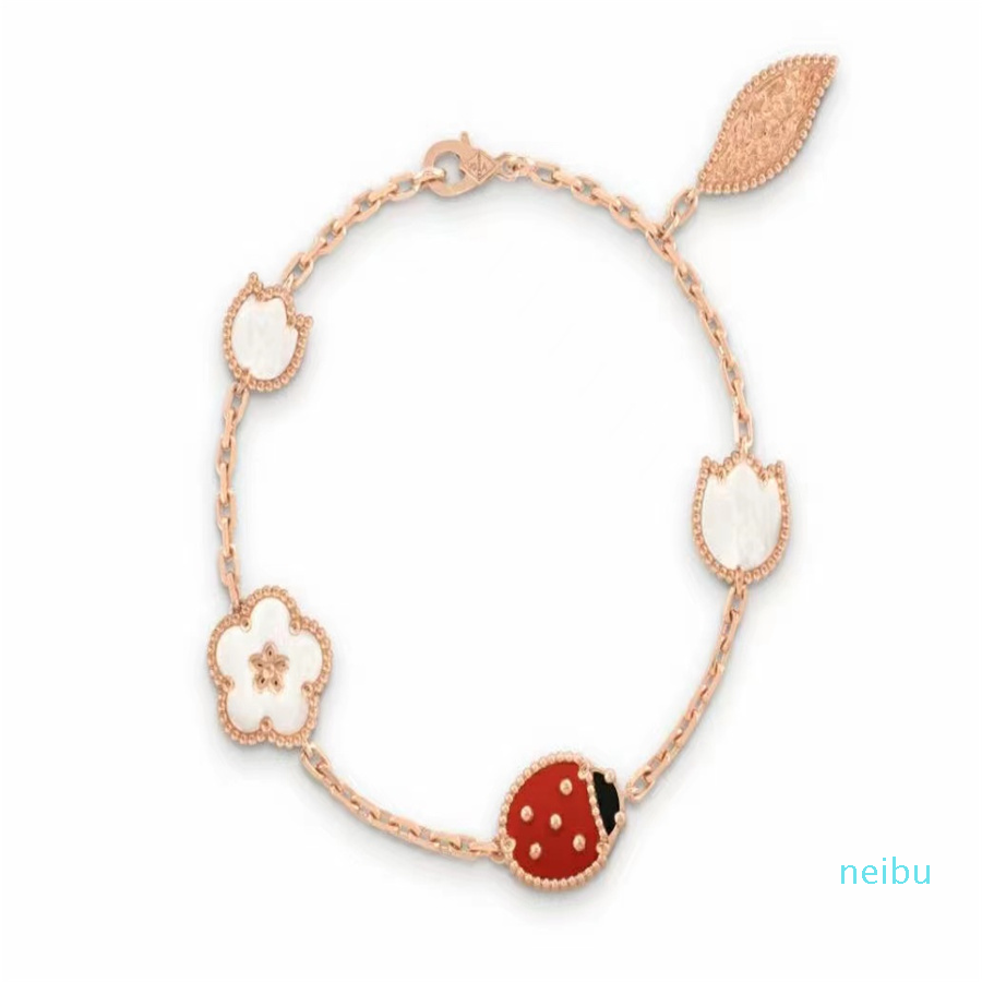 

2021 Series Ladybug Fashion Clover Charm Bracelets Bangle Chain High Quality S925 Sterling Silver 18K Rose Gold for Women&Girls Wedding Moth, Golden;silver