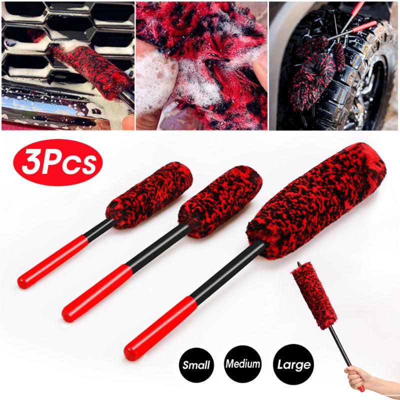 

Car Sponge 3pcs Auto Wheel Hub Cleaning Brush Flexible Long Handle Premium Wool Rim Brushes Soft Fiber Tire