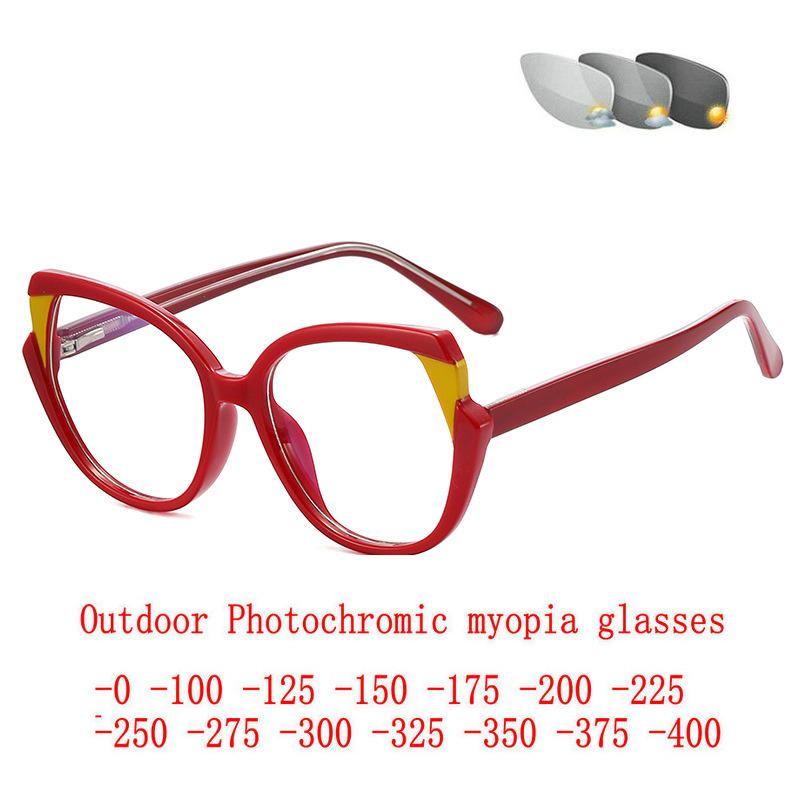 

Sunglasses 2021 Trending Transition Pochromic Myopia Glasses Women Big Frame Cat Eye Finished Prescription Eyewear Computer NX