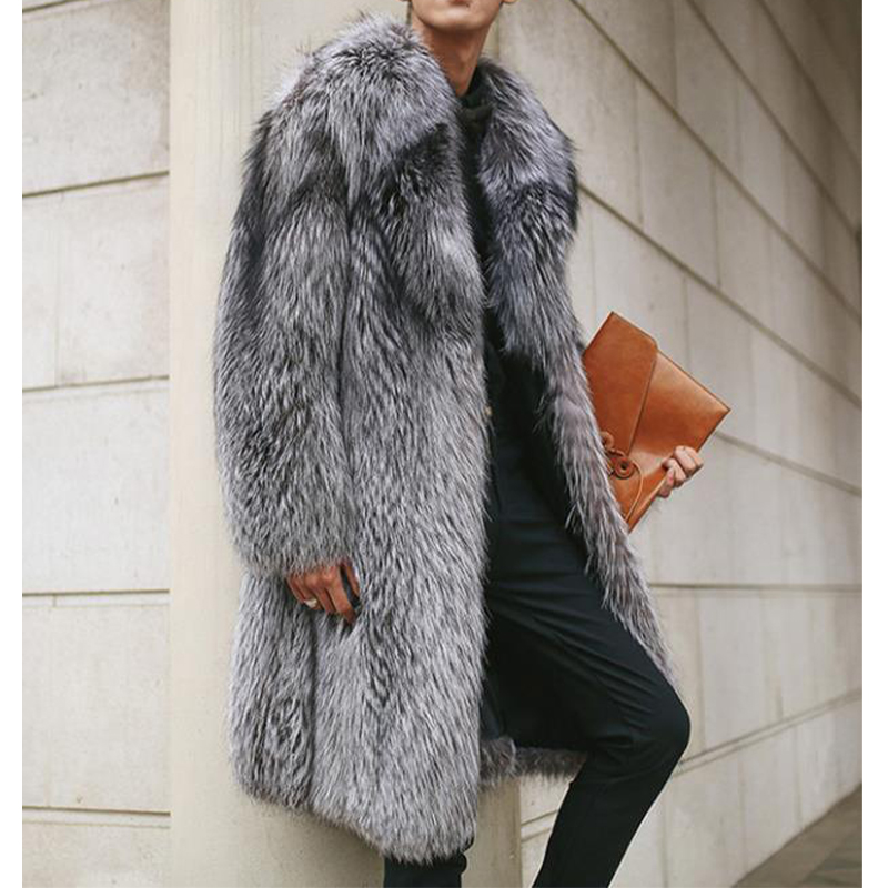 

New Specials Imitation Fur Coat Imitation Fox Hair Long Coats Fur One Body Men's Coats European and American Large Code Jacket, Black;brown