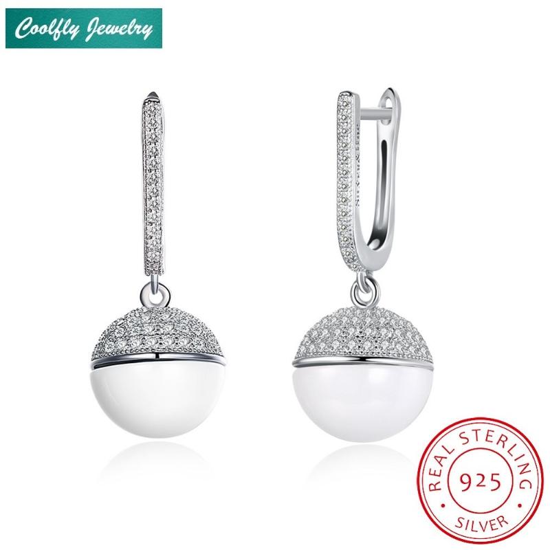 

Dangle & Chandelier 925 Sterling Silver Cubic Zirconia White Black Ball Ceramic Earrings For Women Brand Fashion Jewelry Gifts Bijoux Femme