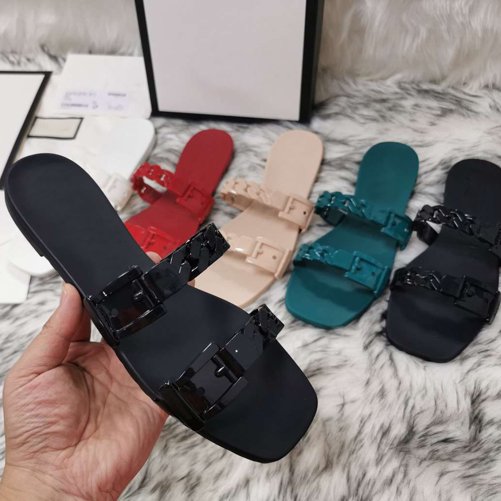 

Women Rubber Slides Slippers sandals slipper slide platform flat heel Retro Sexy Sandal Candy Colors with box size 35-40, Black