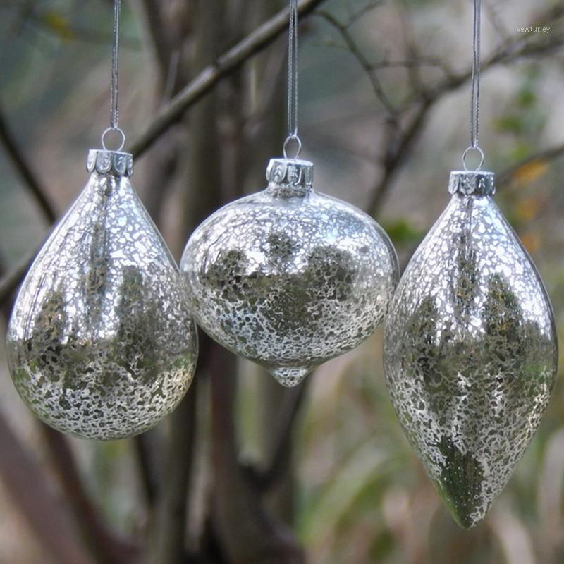 

Party Decoration 16pcs/pack Diameter=6.5cm 8cm Small Size Inner Silver Craft Glass Pendant Christmas Day Decorative Drop Onion Cone Shaped H