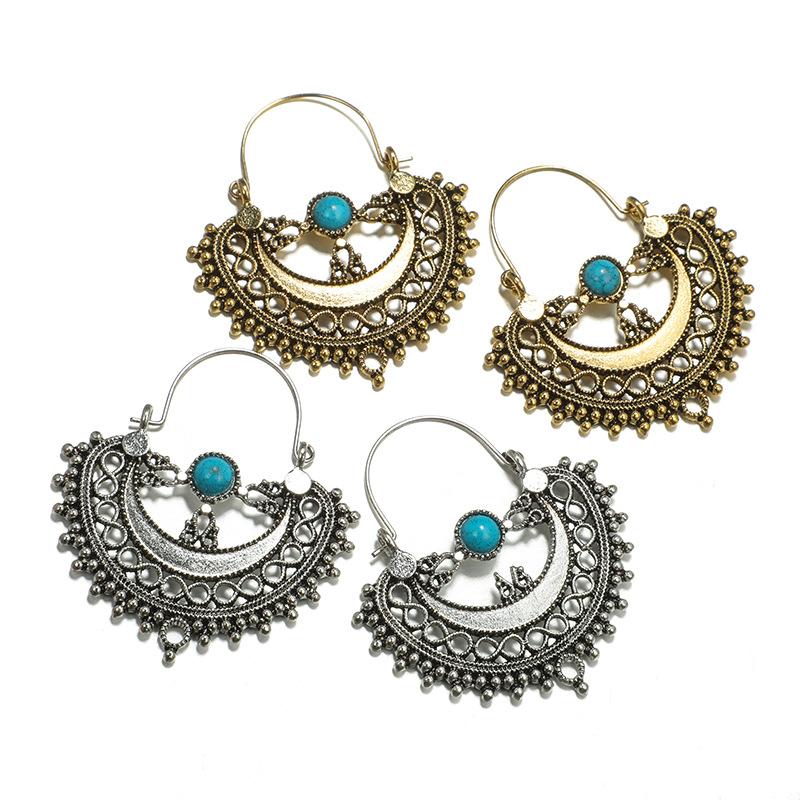 

Bohemian Vintage Silver Color Circle Hoop Earrings For Women Hook Pierced Ear Brincos Bijoux Gypsy Turkish Inidan Party Jewelry & Huggie