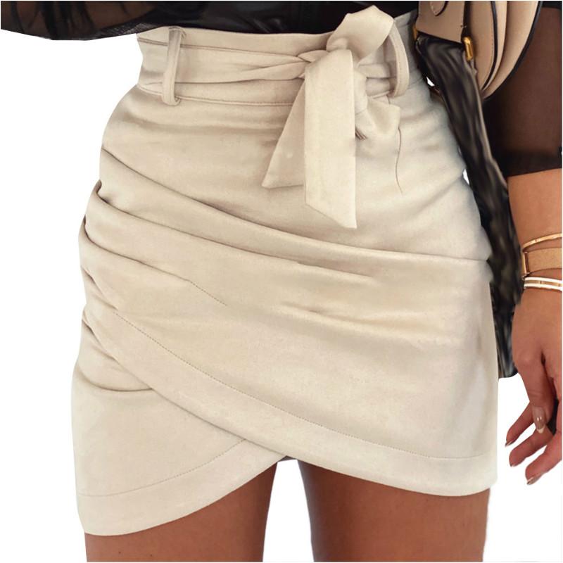 

Skirts 2021 Fashion Women Suede Bodycon Pencil Skirt Ladies Party Club High Waist Mini, Beige