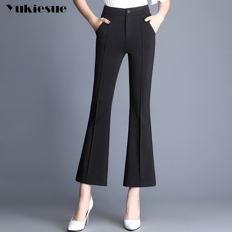 

High waist flare pants women autumn spring skinny slim OL office work bottoms female trousers Plus size pantalon mujer 210519, Black