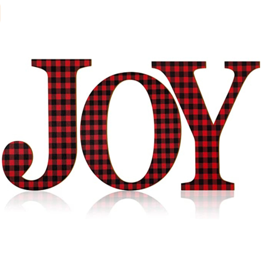 

christmas decorations wooden happy letter logo joy & home checkered front door home decorate big size 12x12 inch
