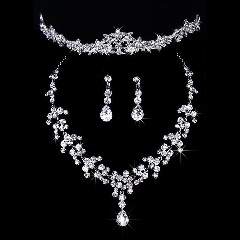 

Wedding Jewelry Sets Bridal Party Set Crystal Rhinestone Necklace Earrings Tiara, Slivery;golden