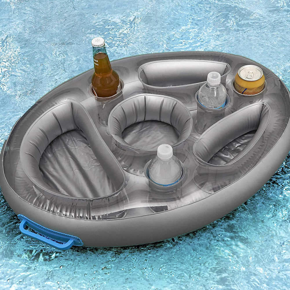 

Summer Inflatable Float Beer Tray Party Bucket Cup Holder Water Play Pool Drinking Cooler Table for Swimming Bar 210630