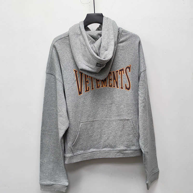 

co branded vetement sweater embroidered and printed doublesided wear high street trend loose mens and womens hooded short sweater, Gray