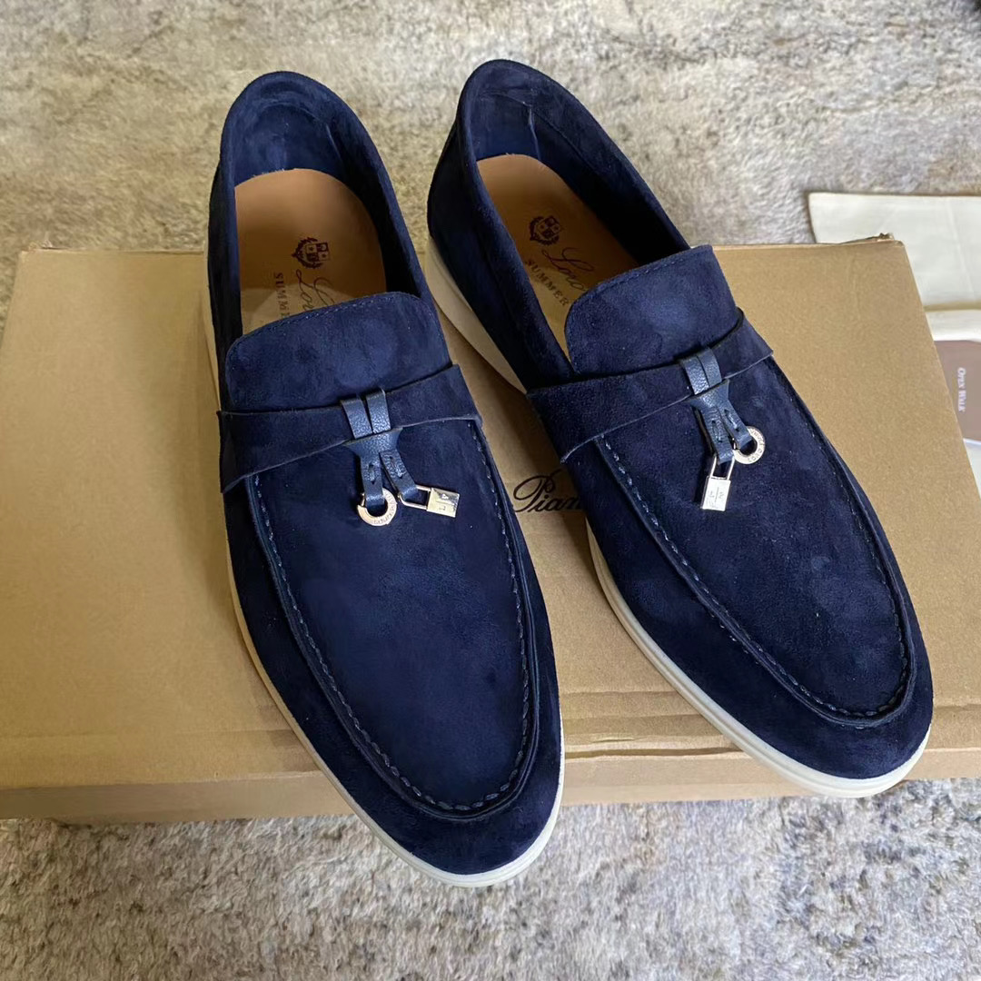 

LP PIANA Summer Charms suede loafers Moccasins Navy Genuine leather casual slip on flats women Luxury Designers flat Dress couple shoes factory footwear, Black