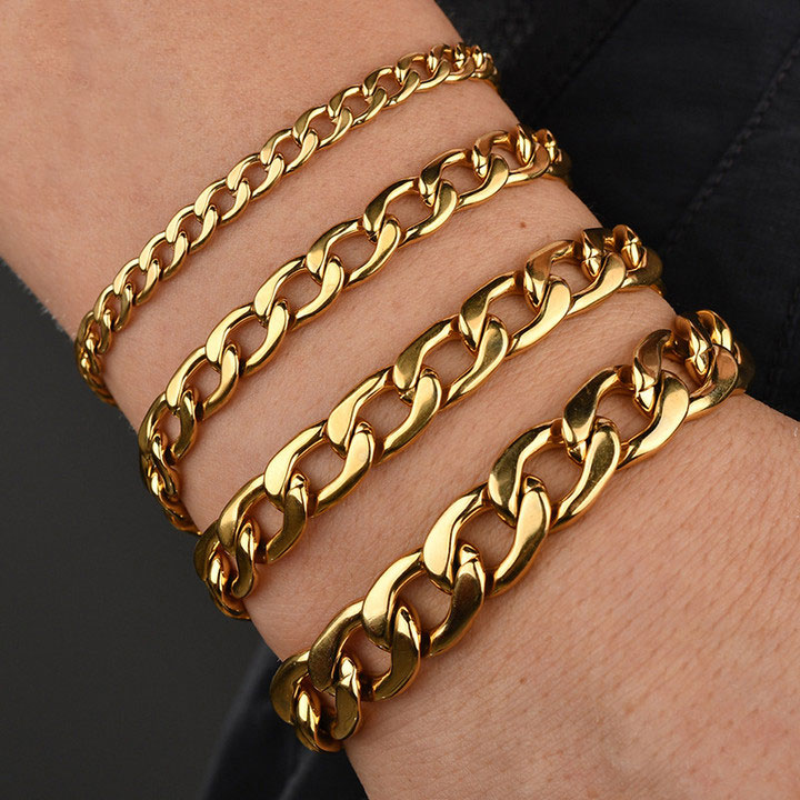18K gold plated luxury men style cuban link chain stainless steel bracelets for gift-image-719431302