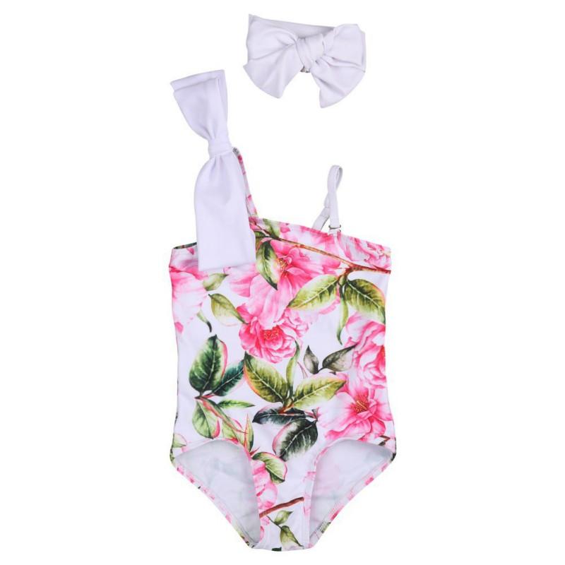 

One-Pieces Baby Girl Swimsuit One Piece Floral Leopard Ruffle Swimwear Bikini Sunsuit Summer Bathing Suits Beachwear 2Pcs Set, Black