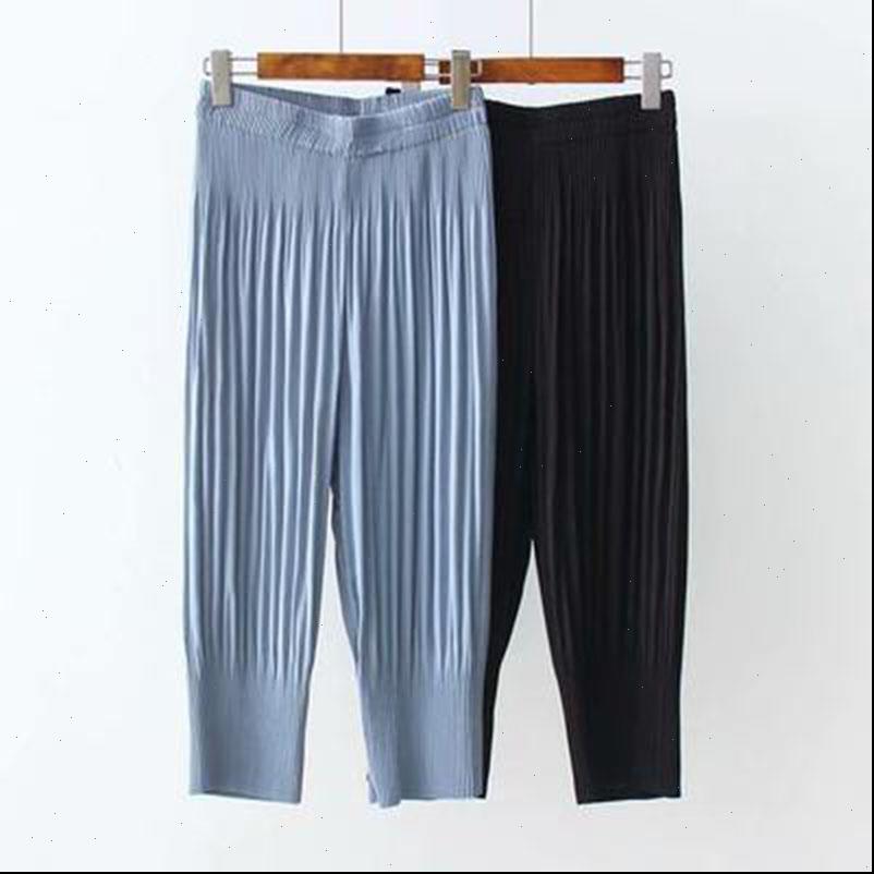

pleated womens capri plus size 5xl summer calf length pants thin chiffon high waist slim ladies trousers elastic pantsa342, Black;white