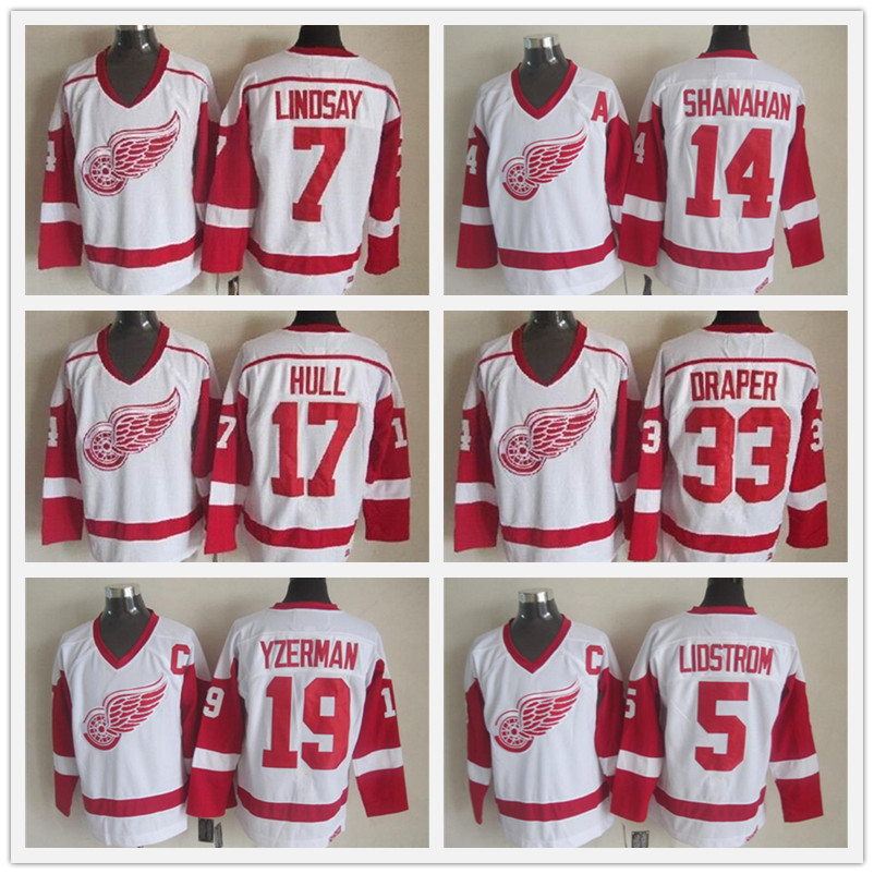 

mens detroit red wings hockey jersey 14 shanahan 24chelios 19 steve yzerman 9 gordie howe white jersey shirt uniform, Black;red