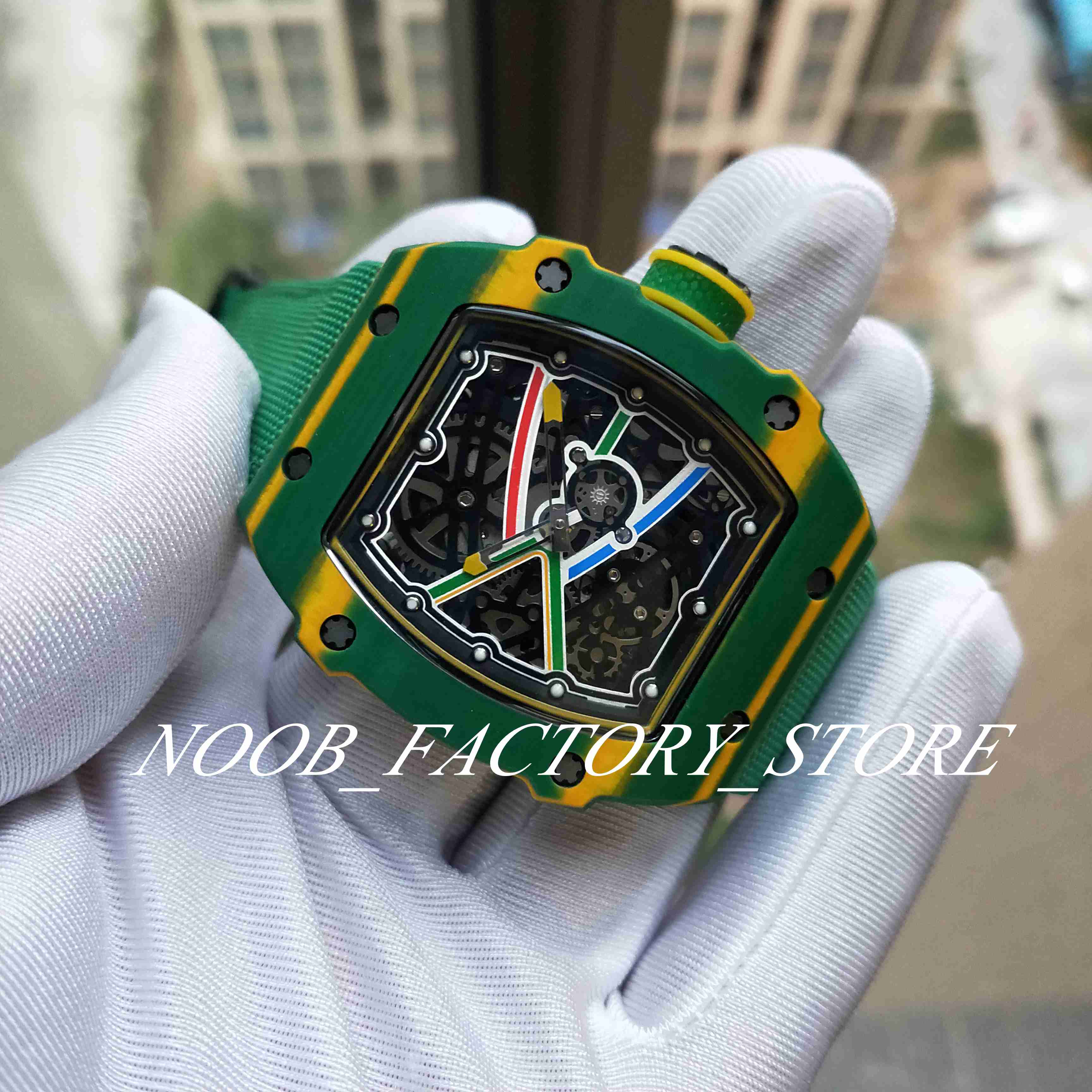 

Men Watch top Factory Version leather strap Automatic Movement Wristwatch green bezel Sapphire Glass Watches carbon fiber ultra-light