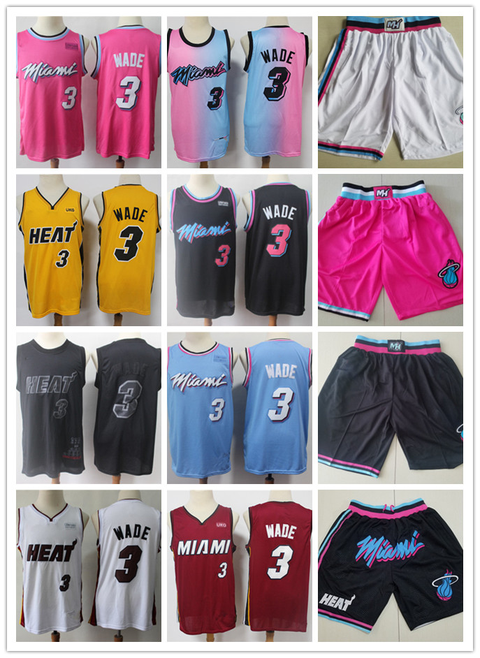 

2021 Mens Throwback jersey Dwyane 3 Wade Basketball Shorts Basketball Jerseys pink Black Red white Black, Color