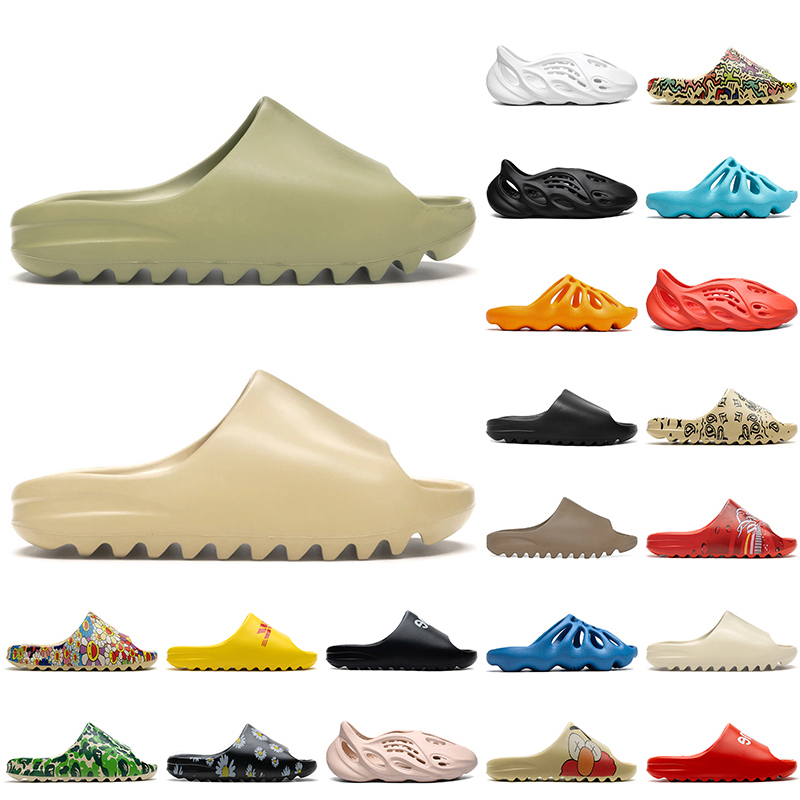 

2021 Top Fashion Women Mens Kanye Slides EVA Slipper Slippers Resin Desert Sand Bone Earth Brown Runner Luxurys Designers flip flops Size 28-45, Black