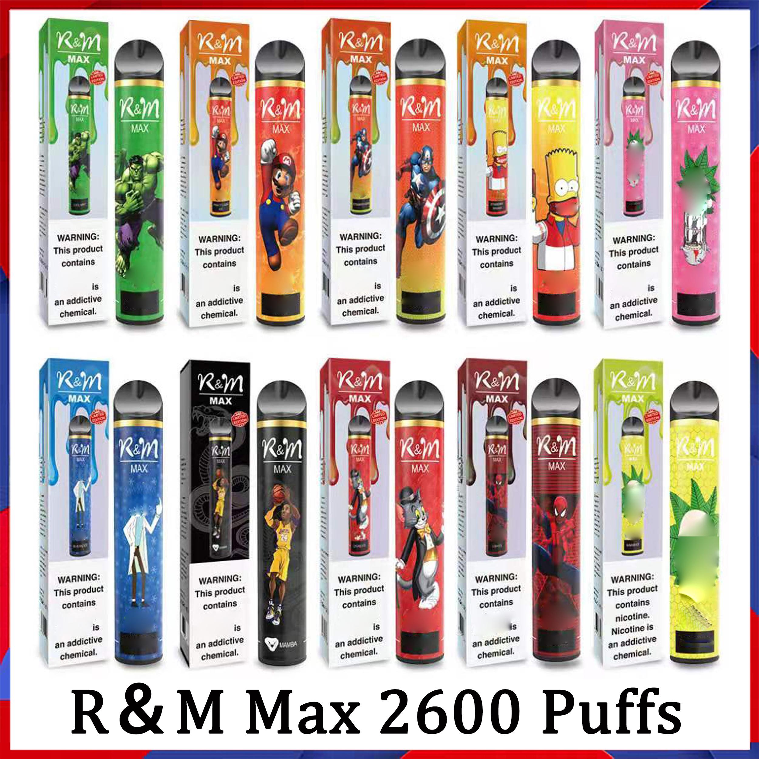 

100% Original R And M Max Cartoon Electronic Cigarette 9ml 1300mAh 2600 Puffs 10 Colors Disposable Vape R&M RandM Dazzle Pro