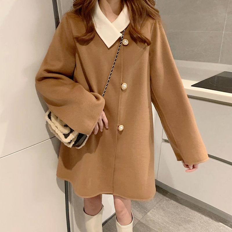 

Women' Wool & Blends Herstory Coat Mid-length 2021 Style Autumn And Winter Small Loose Scarf Collar Cloak Woolen Abrigos Para Mujer, Bl