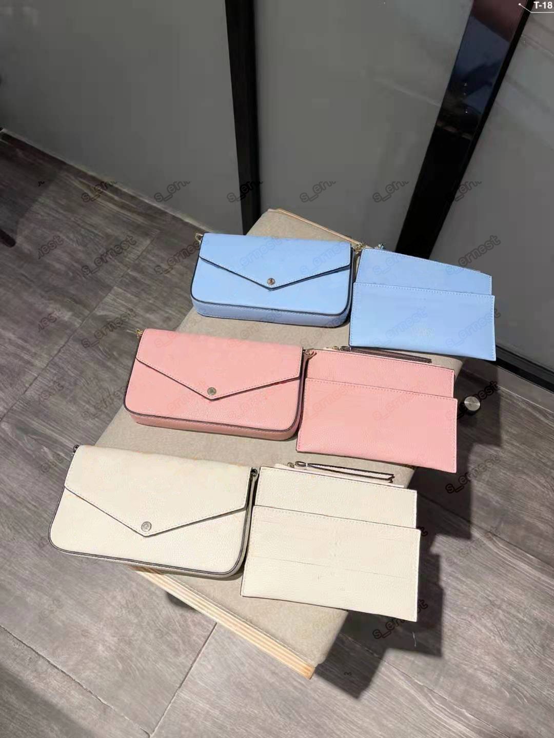 

3 pcs/set favorite multi pochette accessories Messenger bags women Crossbody Purse Handbags Flowers shoulder lady Leather with box M80498, Pink