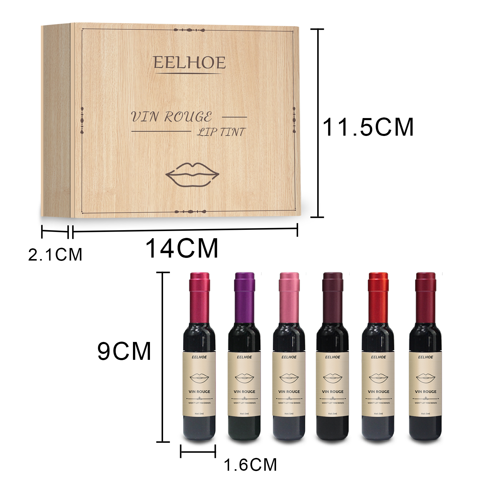 Free freight EELHOE OEM ODM 6pcs Lip Gloss Red wine bottle lipstick set moisturizing non fading non stick cup makeup-image-749076960