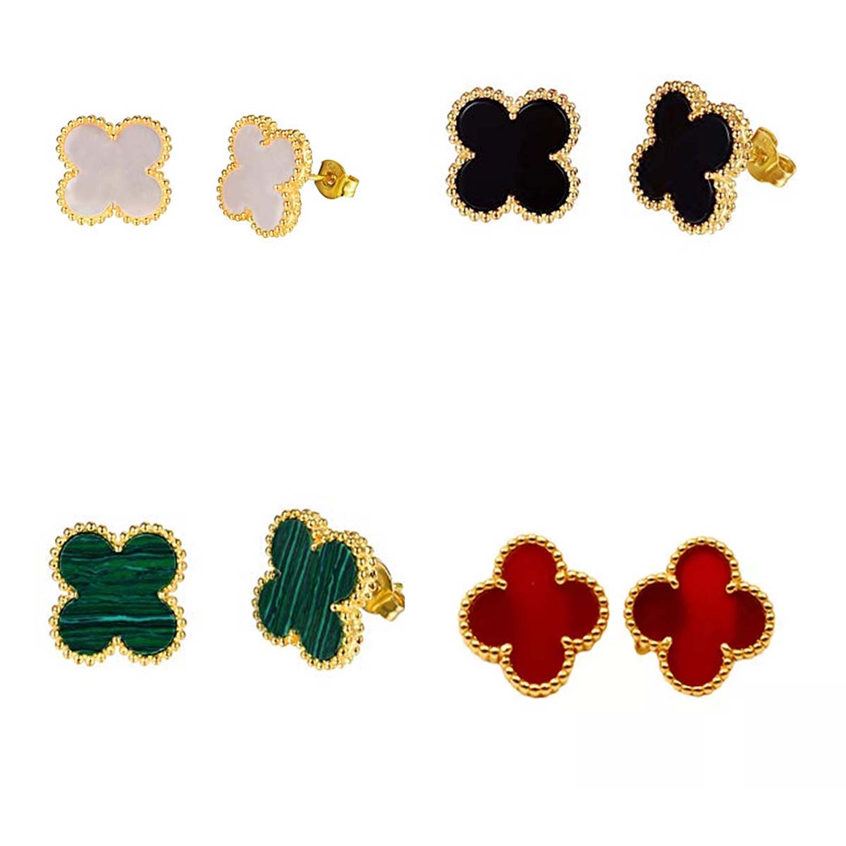 

Fashion Mother-of-Pearl 4/Four Leaf Clover Charm Stud Earrings Back S925 Silver 18K Gold Plated Agate for Women&Girls Valentine's Mothe, White