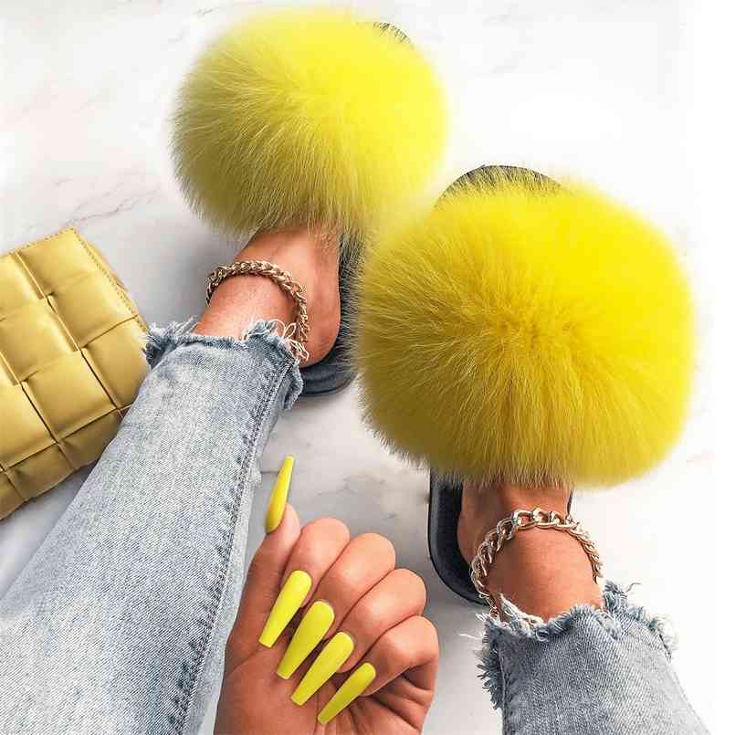 

Ethel Anderson Women's Furry Slippers Ladies Vogue Real Hair Fluffy Slides Genuine Sliders 210607, Frost black fox fur