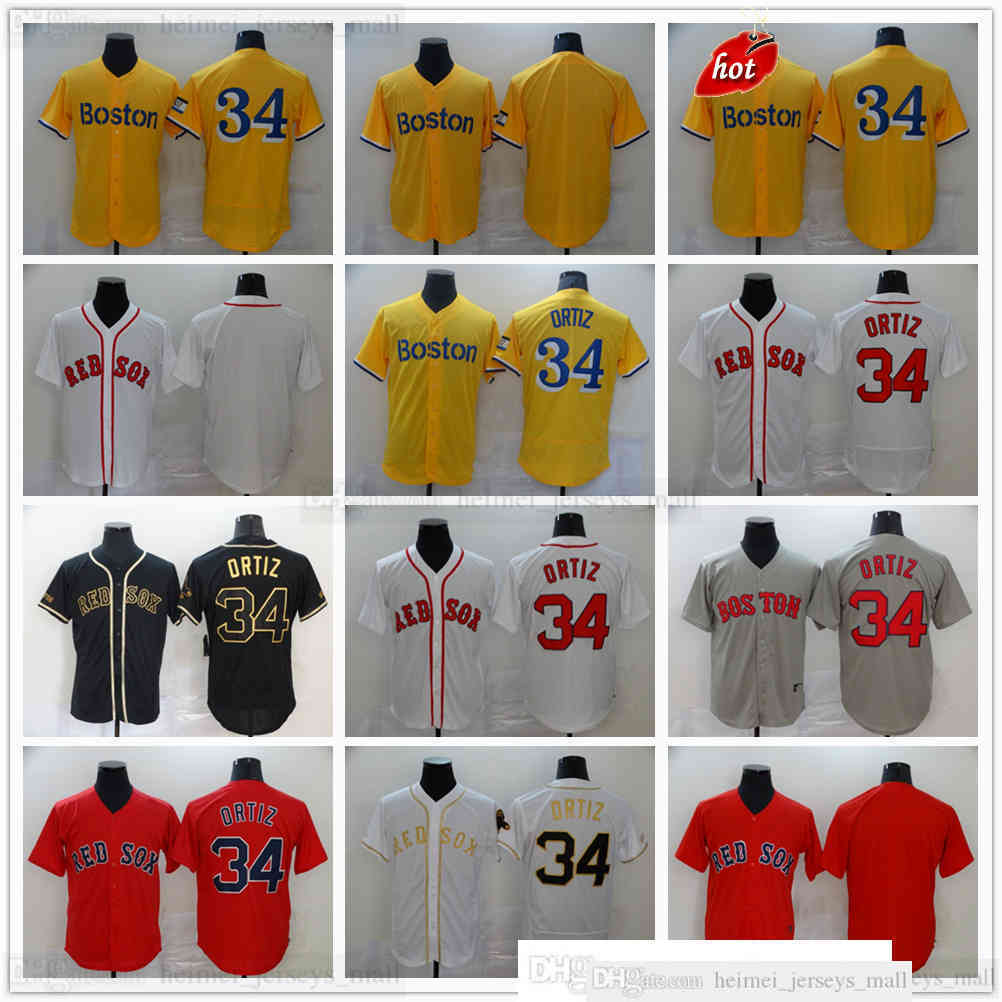 

Yellow Stitched Baseball 34 David Ortiz Jerseys 2021 Red Grey Gray Black White Gold Jersey Blank NO Name Number Top Quality Man Size, Same as picture