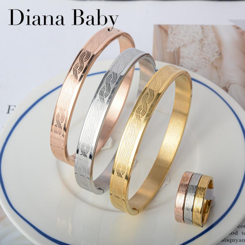 

Earrings & Necklace Diana Baby Jewelry Three Color Bangles Rings Combination Sets Stainless Steel For Women Open Bracelet Classic Daily Wear, Silver
