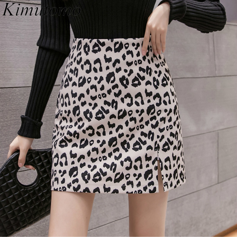 

Kimutomo Leopard Casual Skirt Women High Waist Split Bodycon Mini Skirt Korea Chic Female Fashion Spring Autumn 210521, Apricot
