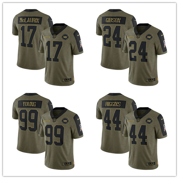 

WashingtonMEN Football Team John Riggins Terry McLaurin Antonio Gibson Chase Young 2021 Salute To Service Limited Jersey, Black;red