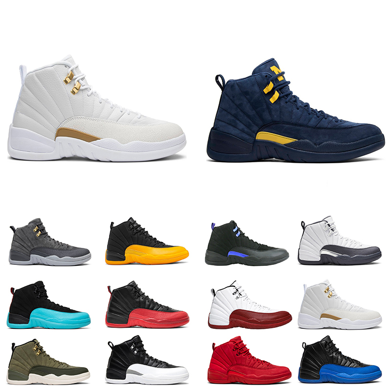 

Men Basketball shoes 12s 12 University Gold Dark Grey French Blue Concord Michigan sneakers mens Sport trainer sneaker, # 04
