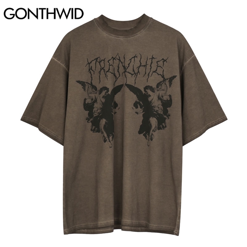 

Tshirts Streetwear Vintage Painting Print Punk Rock Gothic Tees Shirts Hip Hop Fashion Summer Casual Loose Cotton Tops 210602, Black
